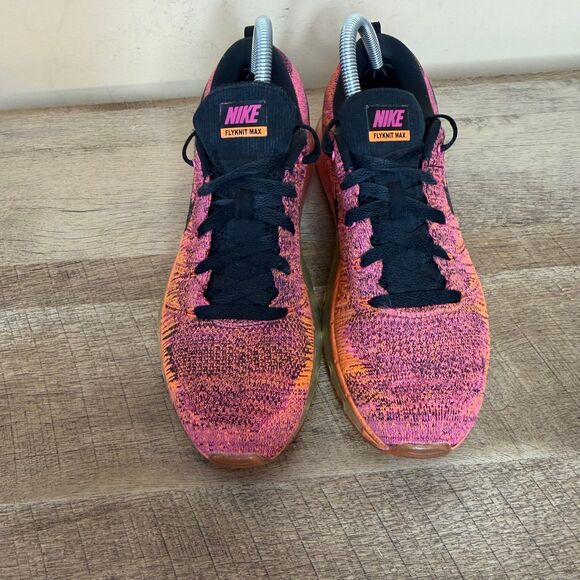 Womens Nike Flyknit Air Max Running Shoes Size 7.5 Pink Orange Black 620659-800 - Picture 4 of 7